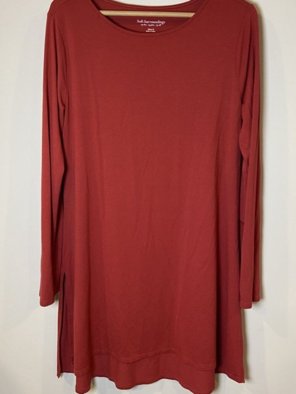 Soft Surroundings Tunic Shirt Stretch Red Side Slit Missy M